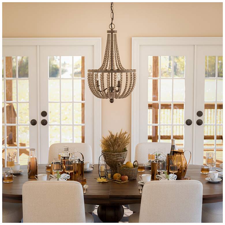 Image 6 Dumas 16" Wide 3-Light Wood Bead ChandelierGray more views