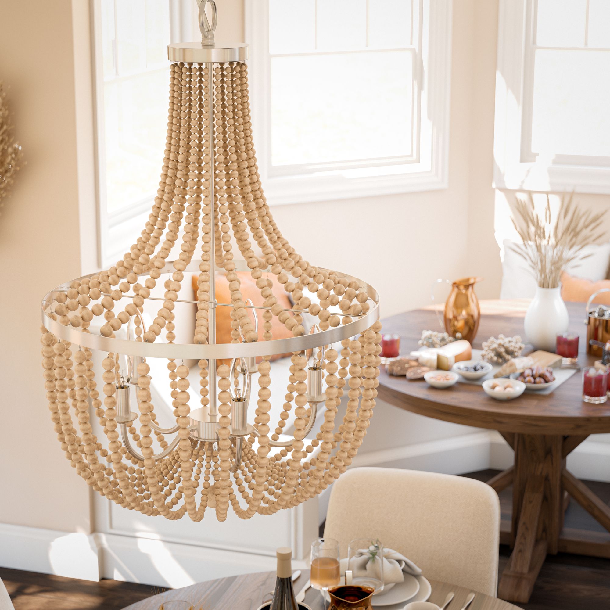 Image 2 DUMAS 5 Light Wood Bead Chandelier more views