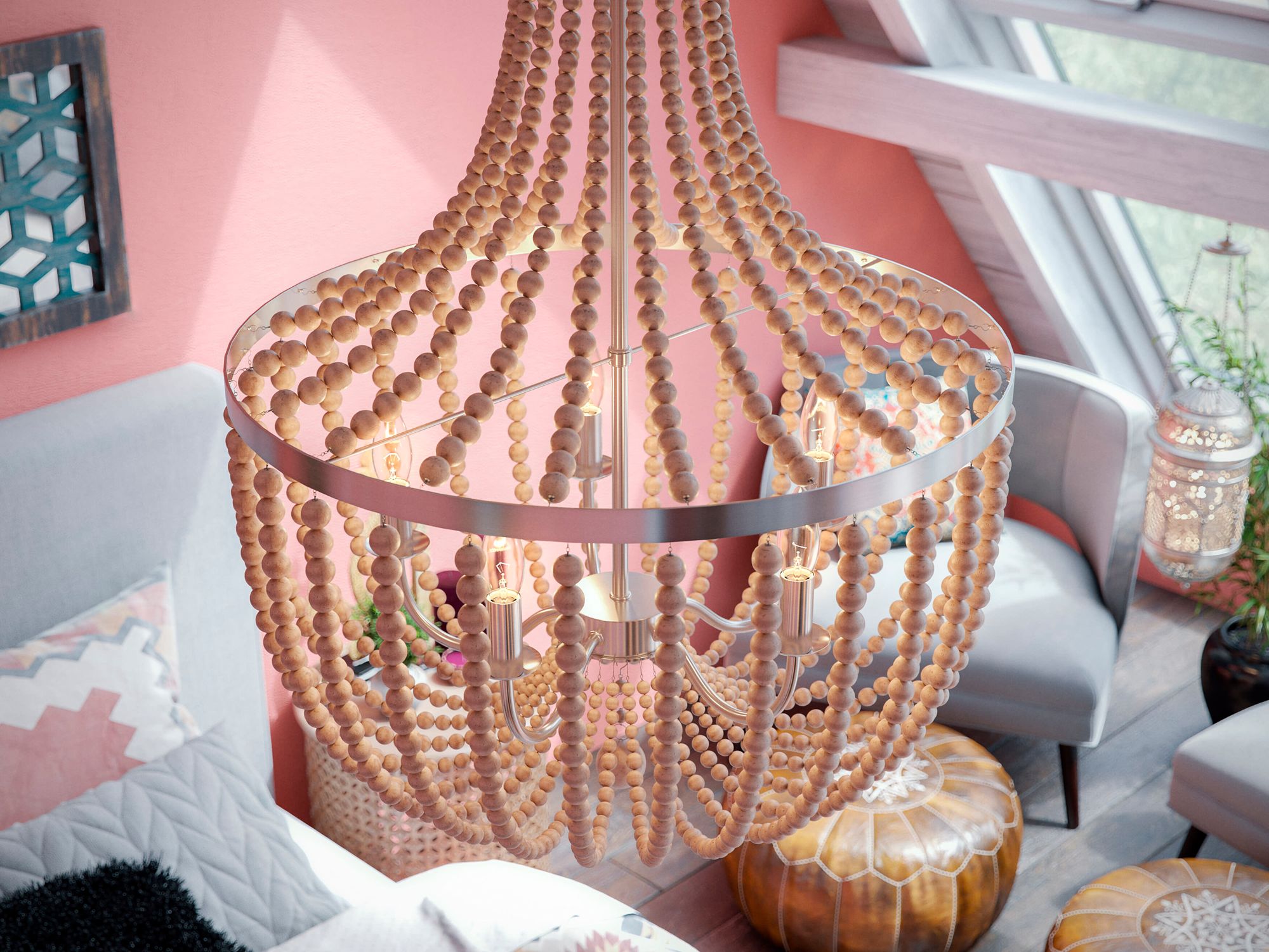 DUMAS 5 Light Wood Bead Chandelier