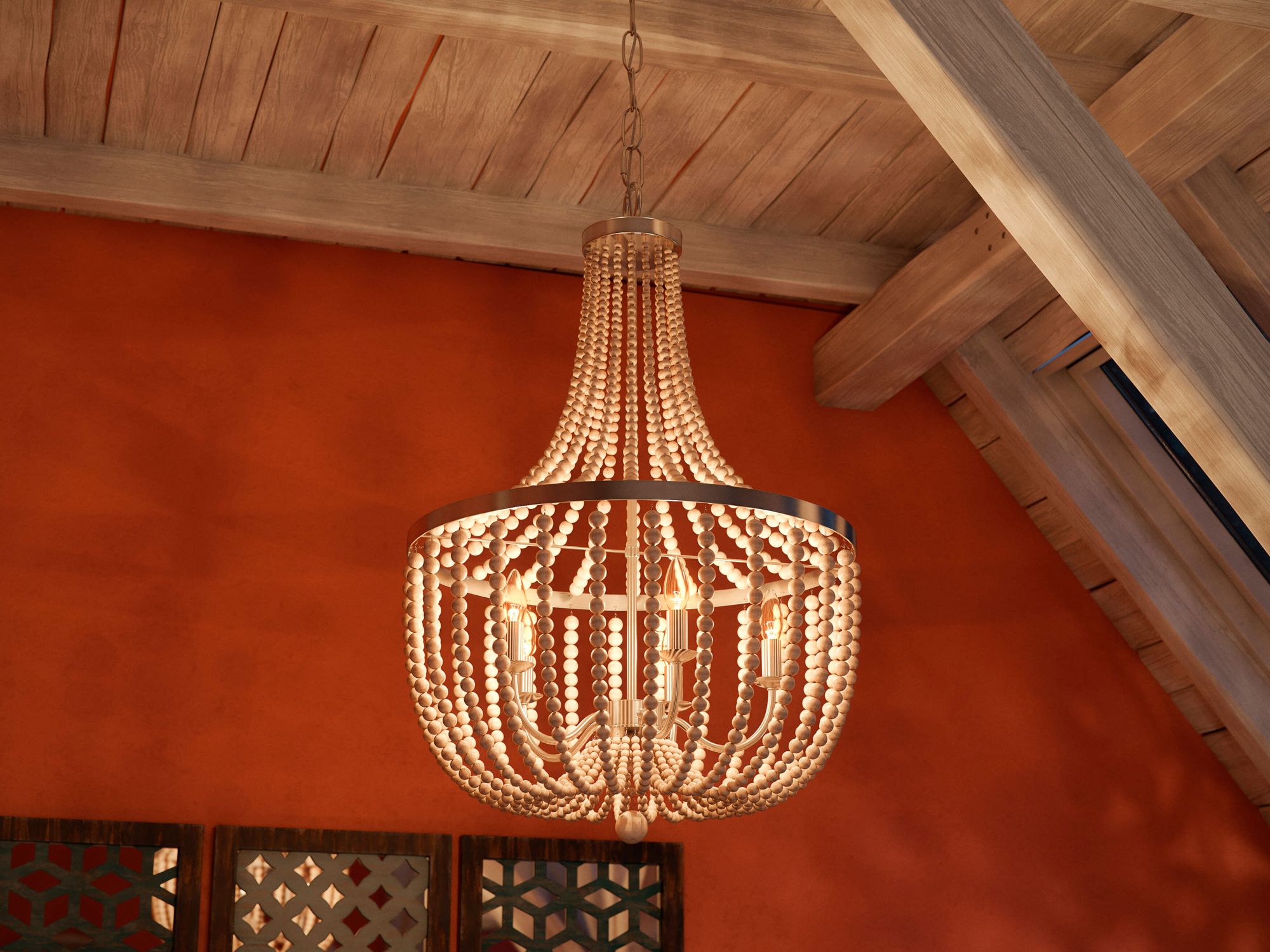 DUMAS 5 Light Wood Bead Chandelier