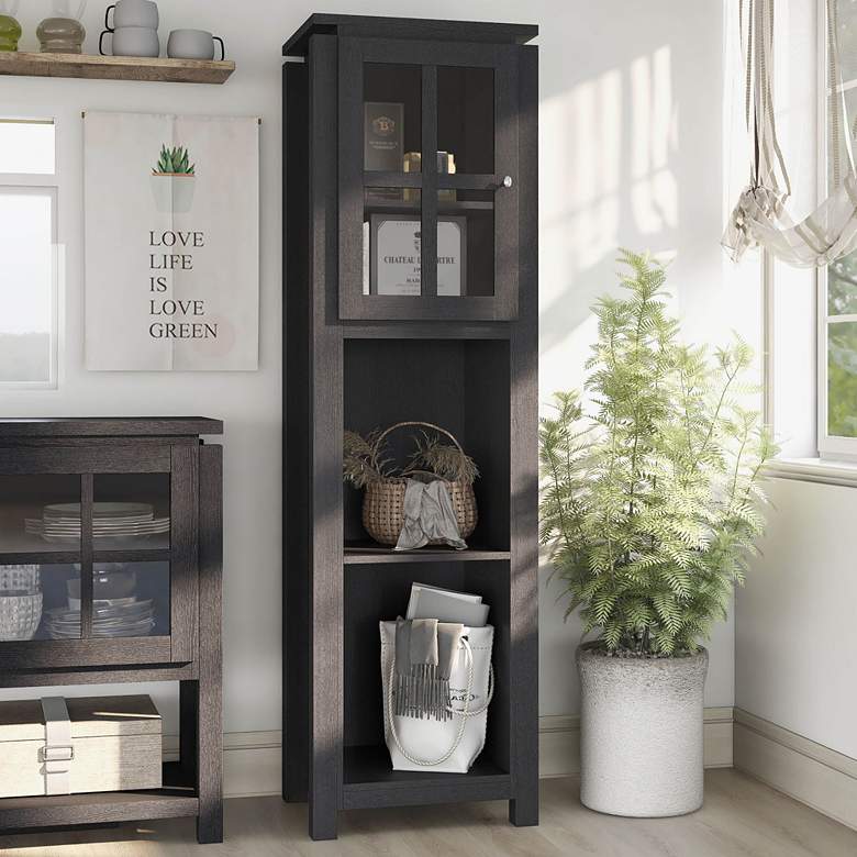 Image 1 Dumble 19 3/4" Wide Black Wood 1-Door 2-Open Shelf TV Tower
