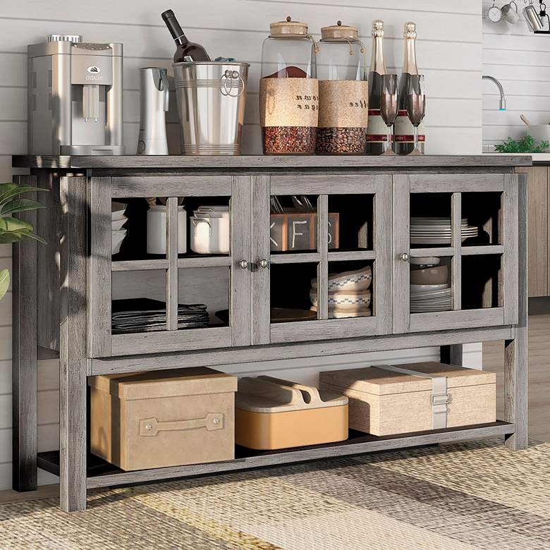 Image 2 Dumble 59" Wide Vintage Gray Oak Wood Multi-Storage Buffet