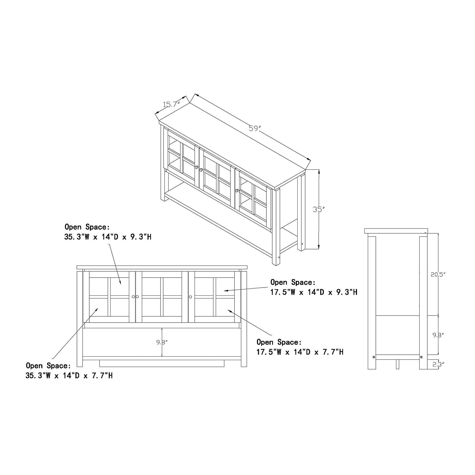 Dumble 59" Wide Vintage Gray Oak Wood Multi-Storage Buffet in scene