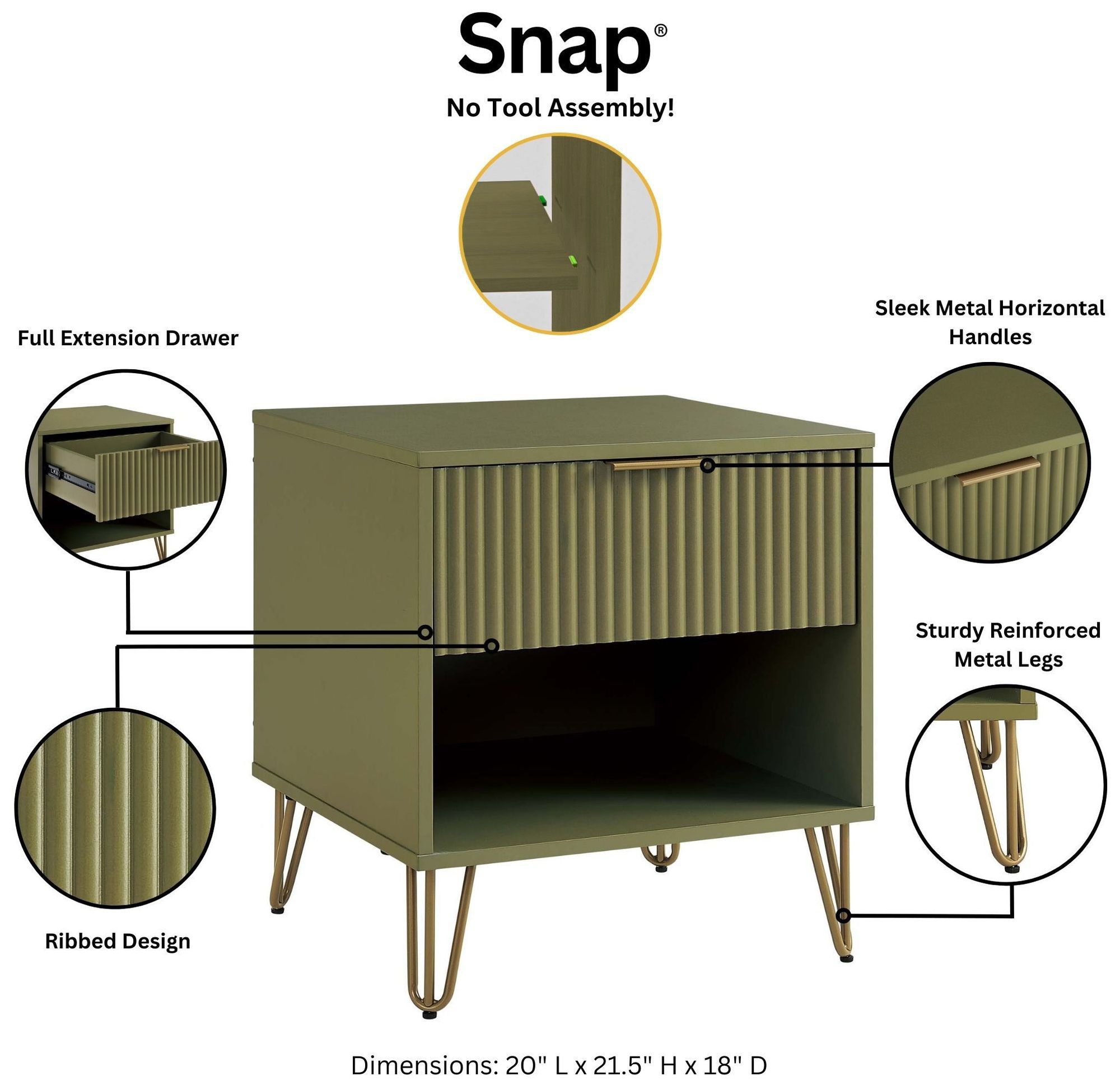 Image 4 DUMBO 1.0 Nightstand in Olive Green - Set of 2 more views