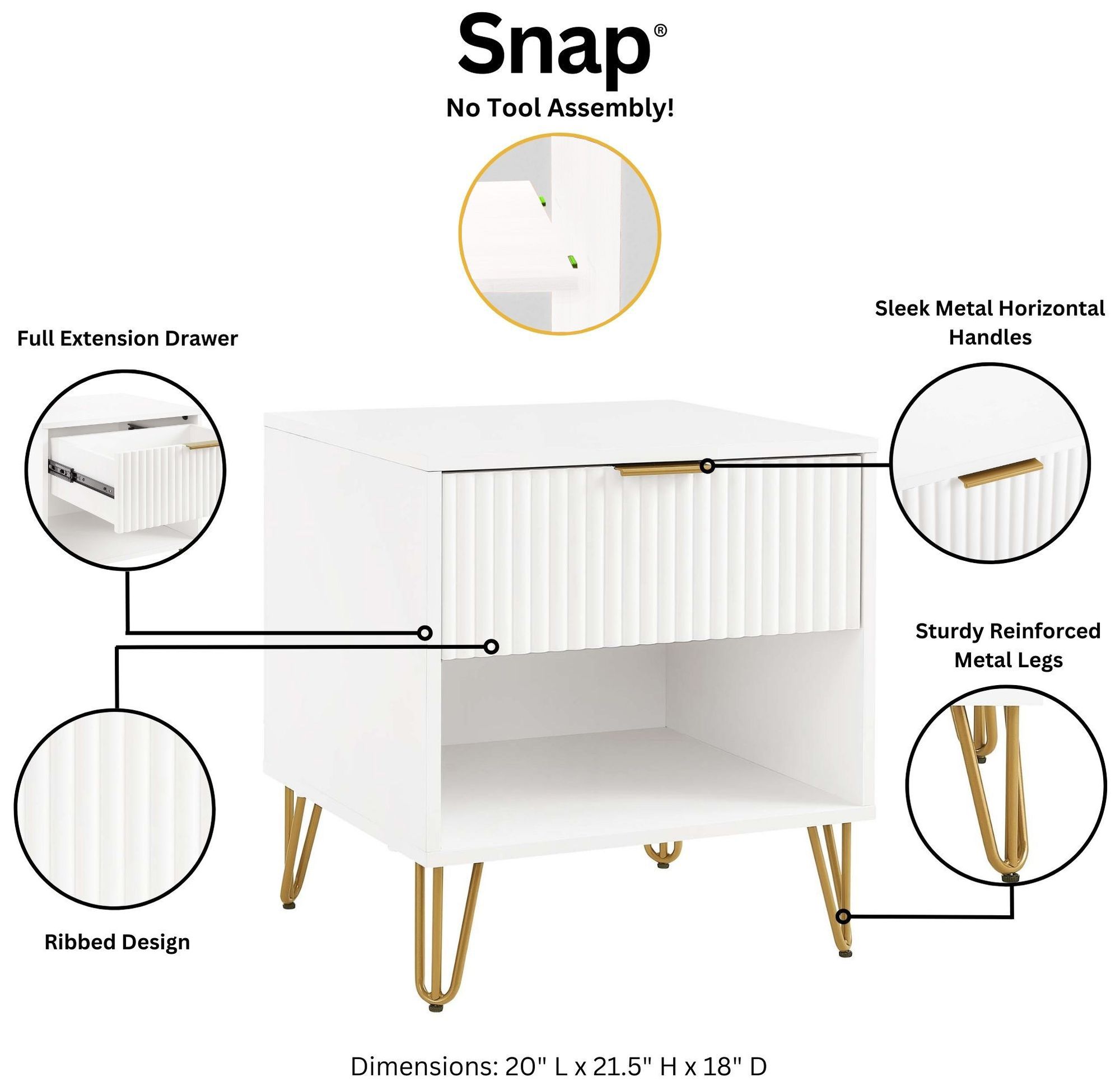 Image 4 DUMBO 1.0 Nightstand in White - Set of 2 more views