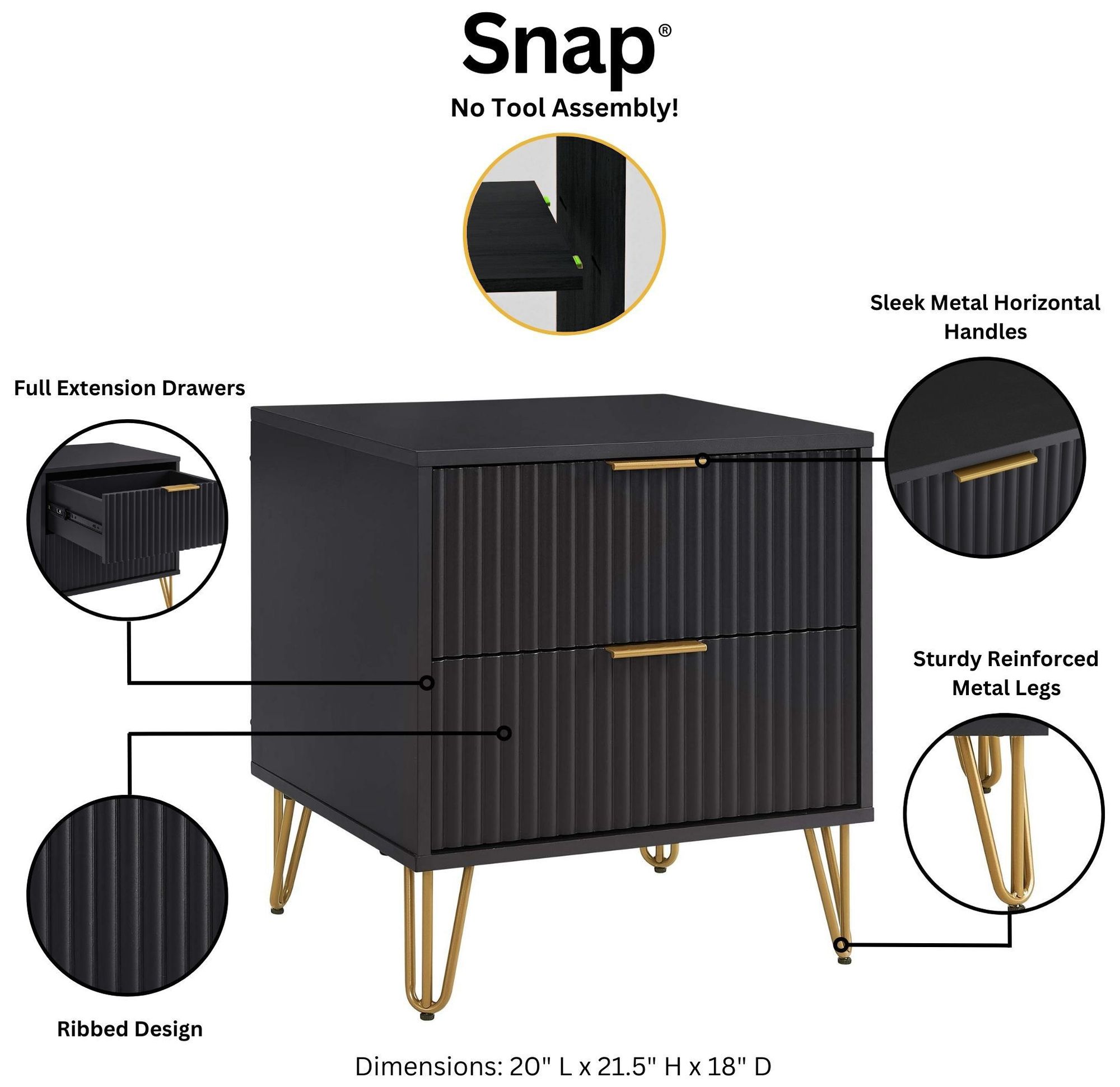Image 4 DUMBO 2.0 Nightstand in Black - Set of 2 more views