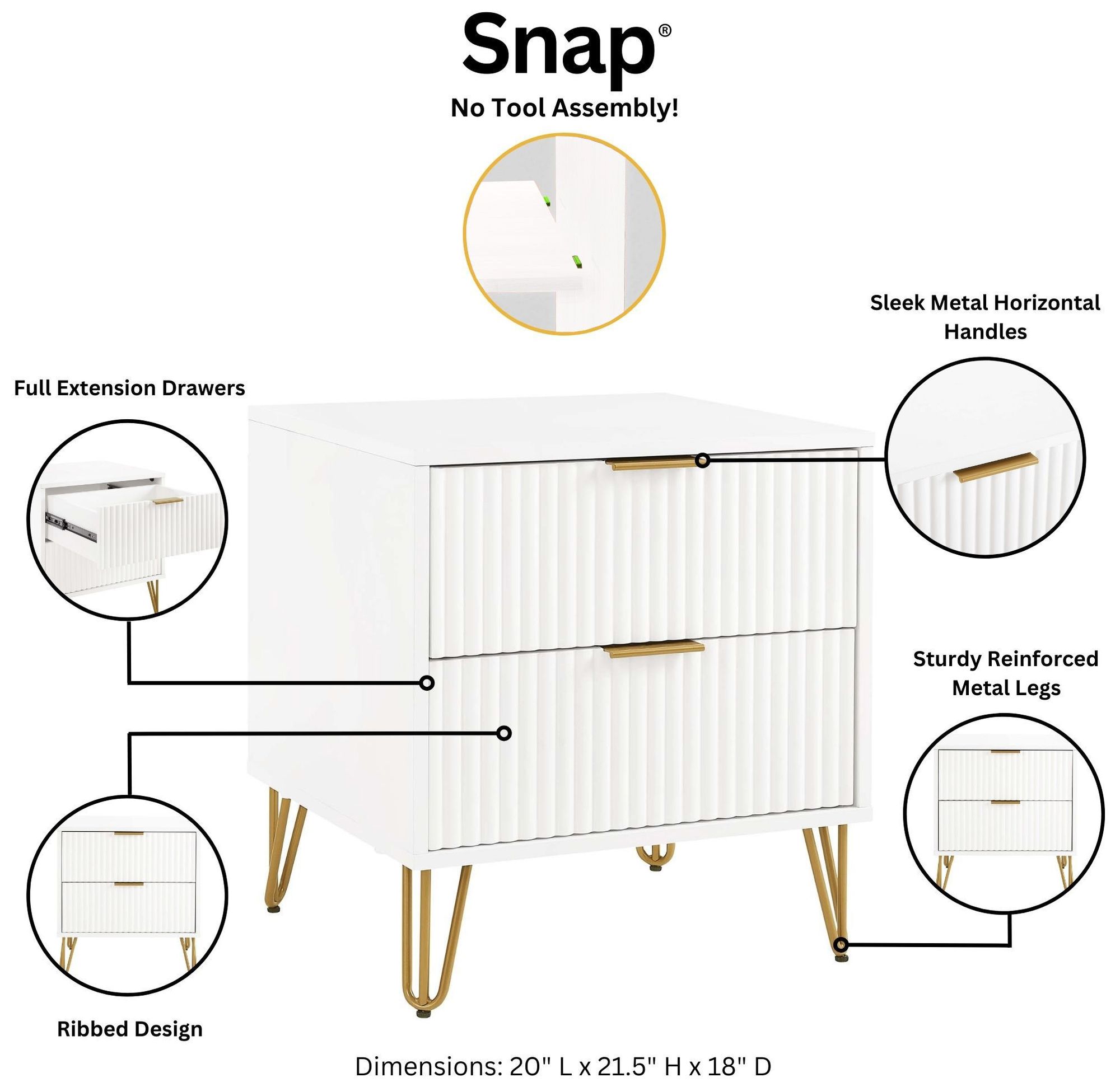 Image 4 DUMBO 2.0 Nightstand in White - Set of 2 more views