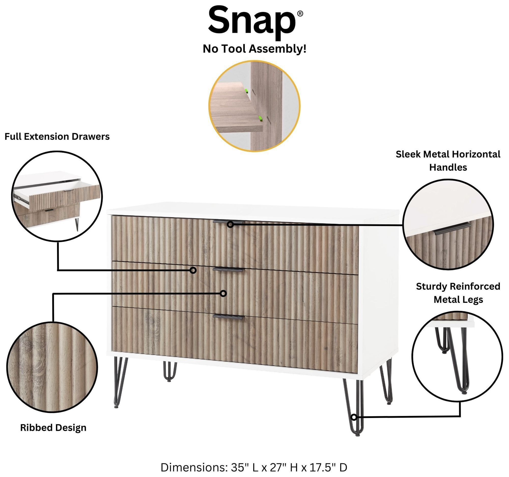 Image 4 Dumbo 35 1/4" Wide White and Gray Wood 3-Drawer Dresser more views