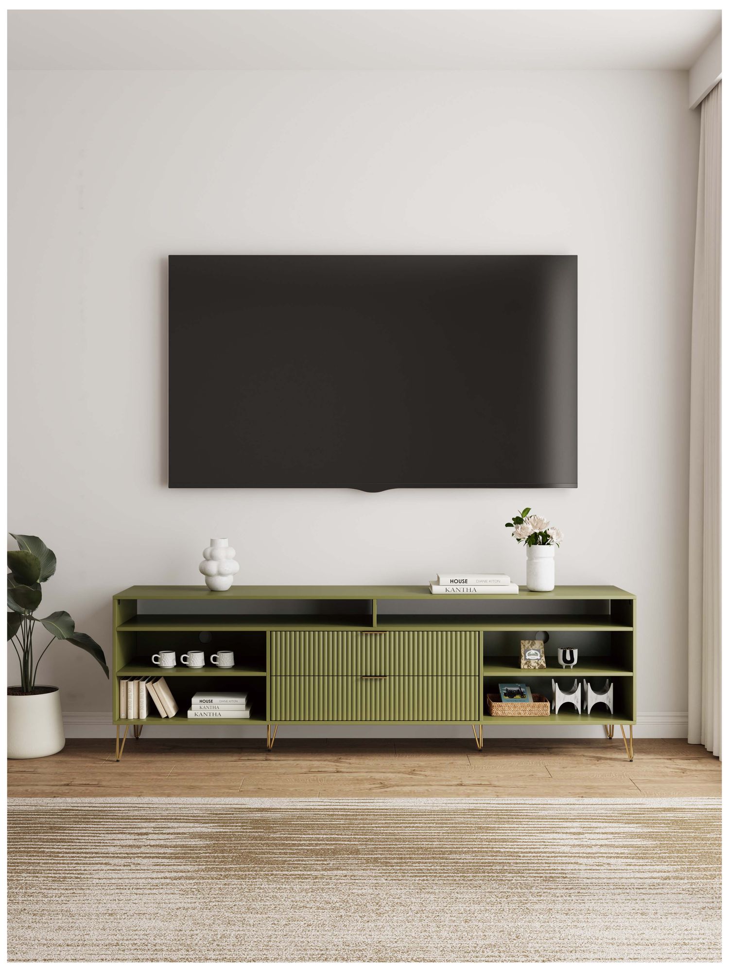 Image 2 DUMBO 85" Mid-Century Modern TV Stand in Olive Green more views