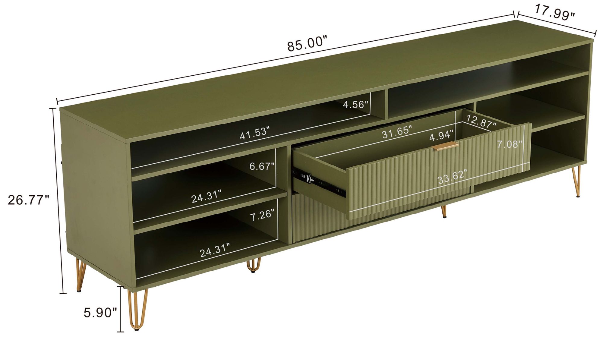 Image 3 DUMBO 85" Mid-Century Modern TV Stand in Olive Green more views