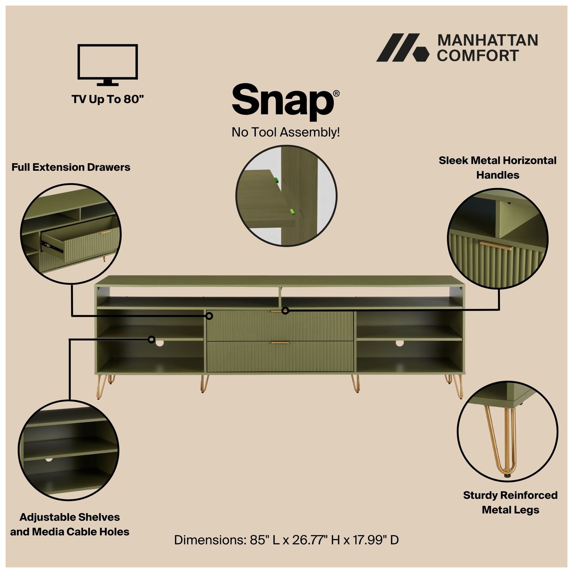Image 4 DUMBO 85" Mid-Century Modern TV Stand in Olive Green more views