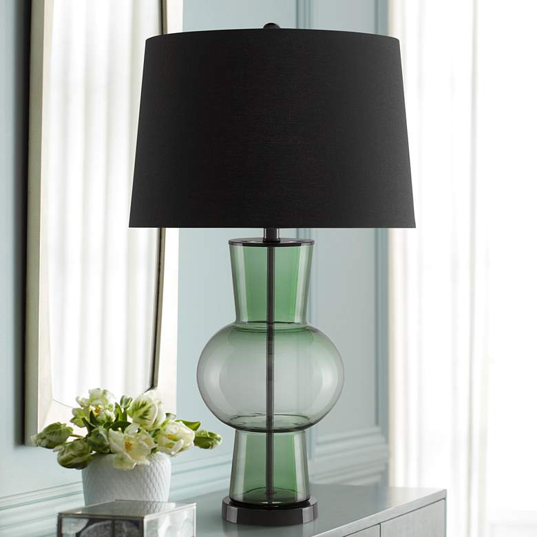 Image 1 Dumfries Transparent Green Glass and Black Table Lamp