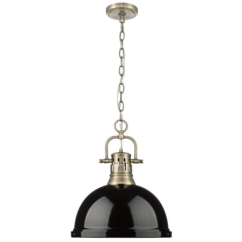 Image 1 Duncan 1-Light Pendant with Chain in Aged Brass with Black
