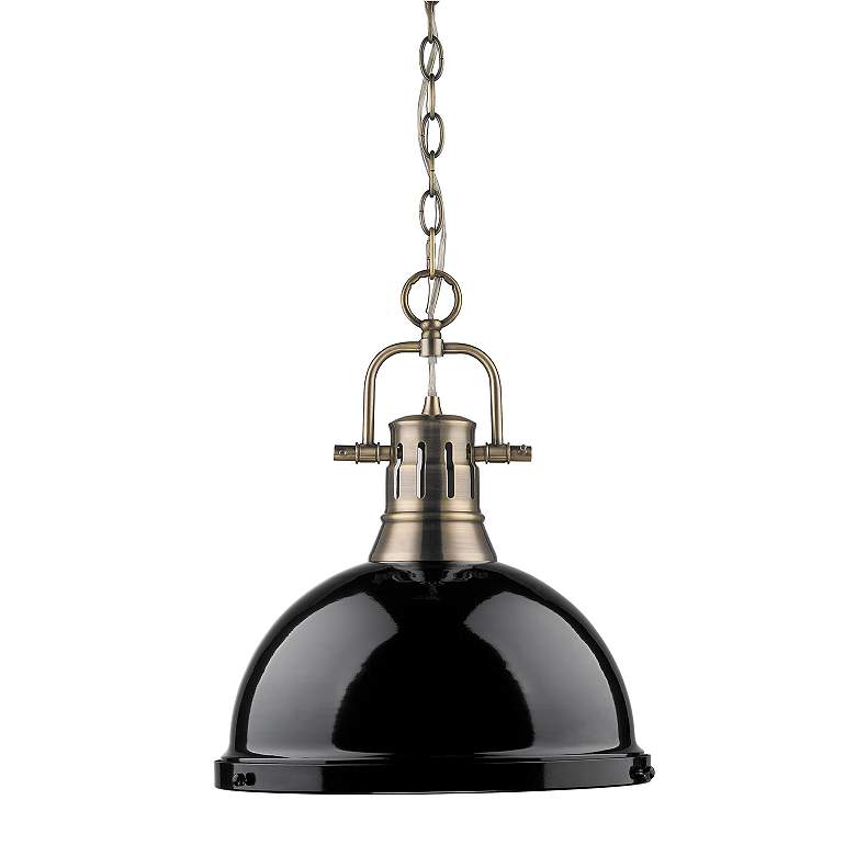 Image 2 Duncan 1-Light Pendant with Chain in Aged Brass with Black more views