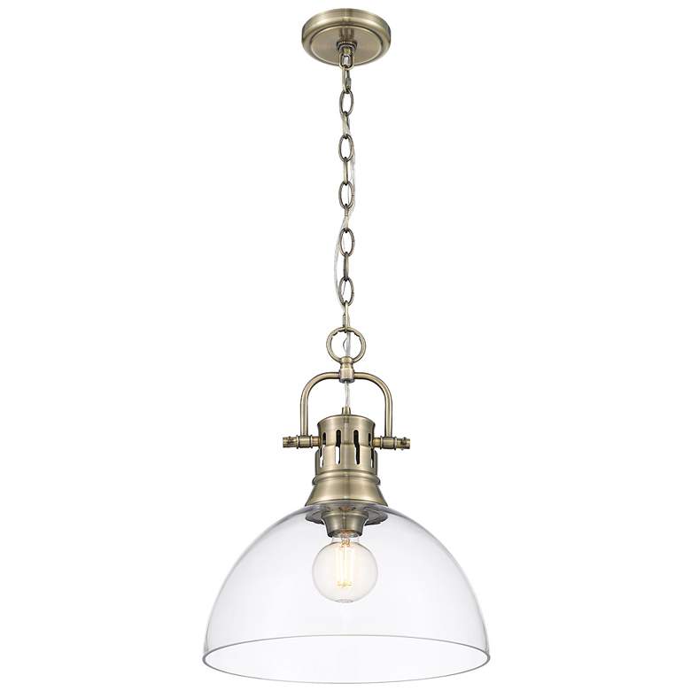 Image 1 Duncan 1-Light Pendant with Chain in Aged Brass with Clear Glass