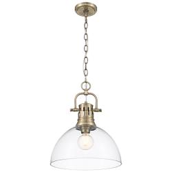 Duncan 1-Light Pendant with Chain in Aged Brass with Clear Glass