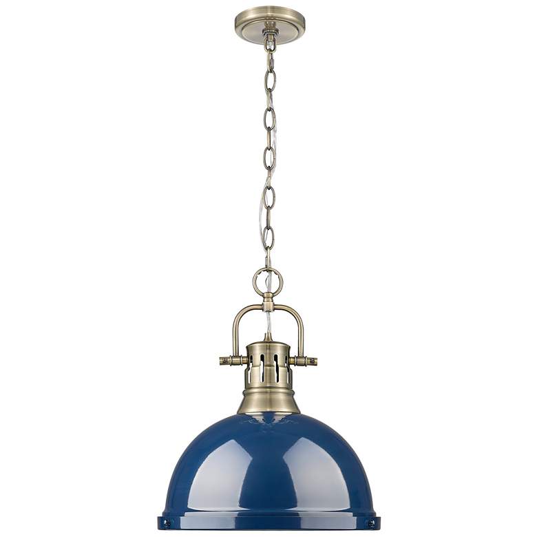 Image 1 Duncan 1-Light Pendant with Chain in Aged Brass with Matte Navy