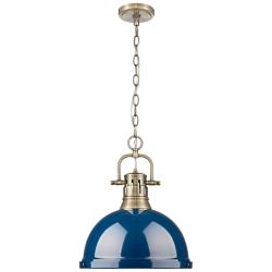 Duncan 1-Light Pendant with Chain in Aged Brass with Matte Navy
