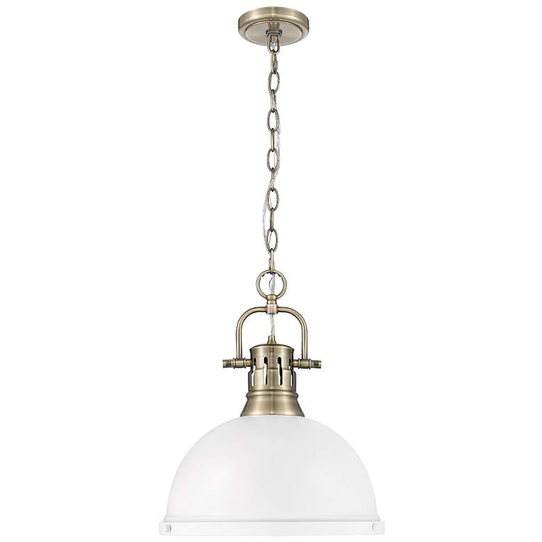 Image 1 Duncan 1-Light Pendant with Chain in Aged Brass with Matte White