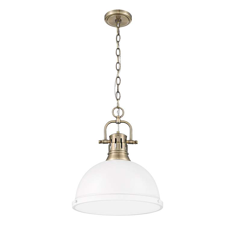Image 2 Duncan 1-Light Pendant with Chain in Aged Brass with Matte White more views