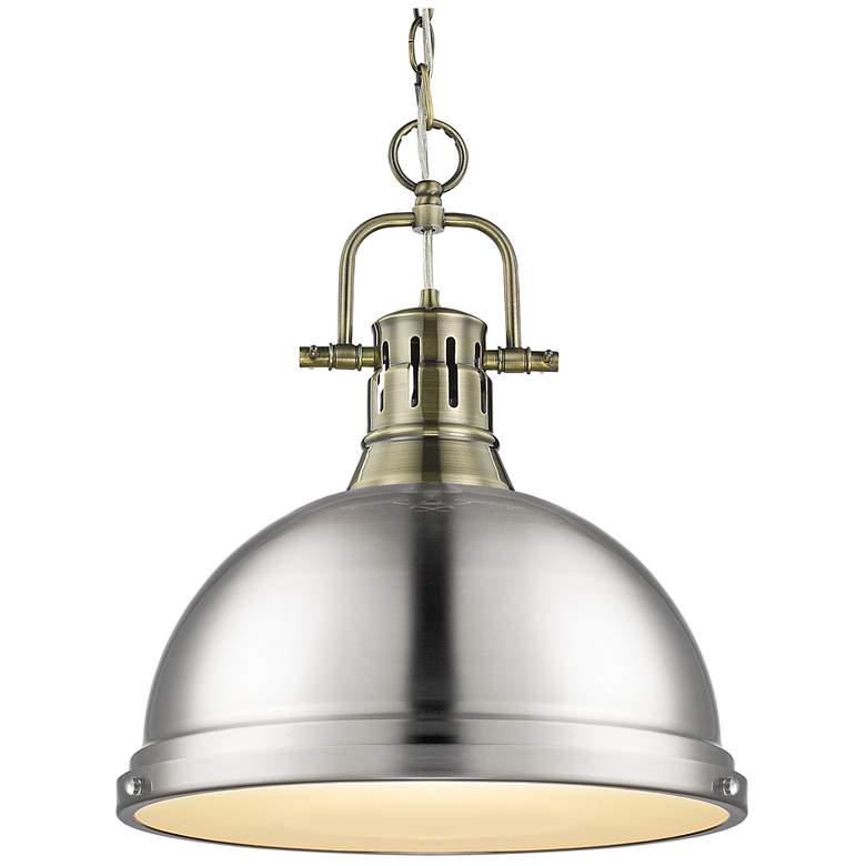 Image 1 Duncan 1-Light Pendant with Chain in Aged Brass with Pewter