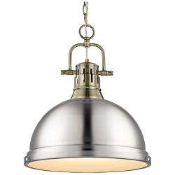 Duncan 1-Light Pendant with Chain in Aged Brass with Pewter