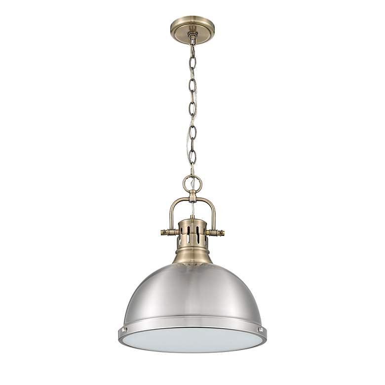 Image 2 Duncan 1-Light Pendant with Chain in Aged Brass with Pewter more views