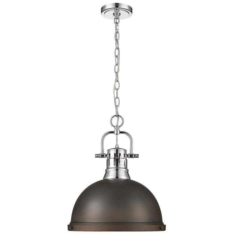 Image 1 Duncan 1-Light Pendant with Chain in Chrome with Rubbed Bronze