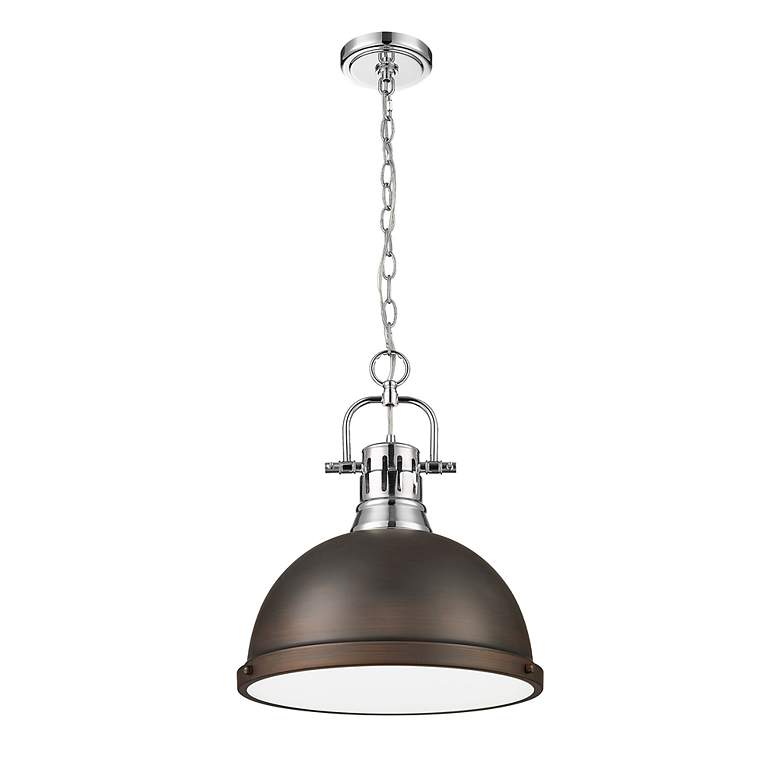 Image 2 Duncan 1-Light Pendant with Chain in Chrome with Rubbed Bronze more views