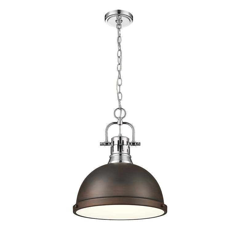 Image 3 Duncan 1-Light Pendant with Chain in Chrome with Rubbed Bronze more views