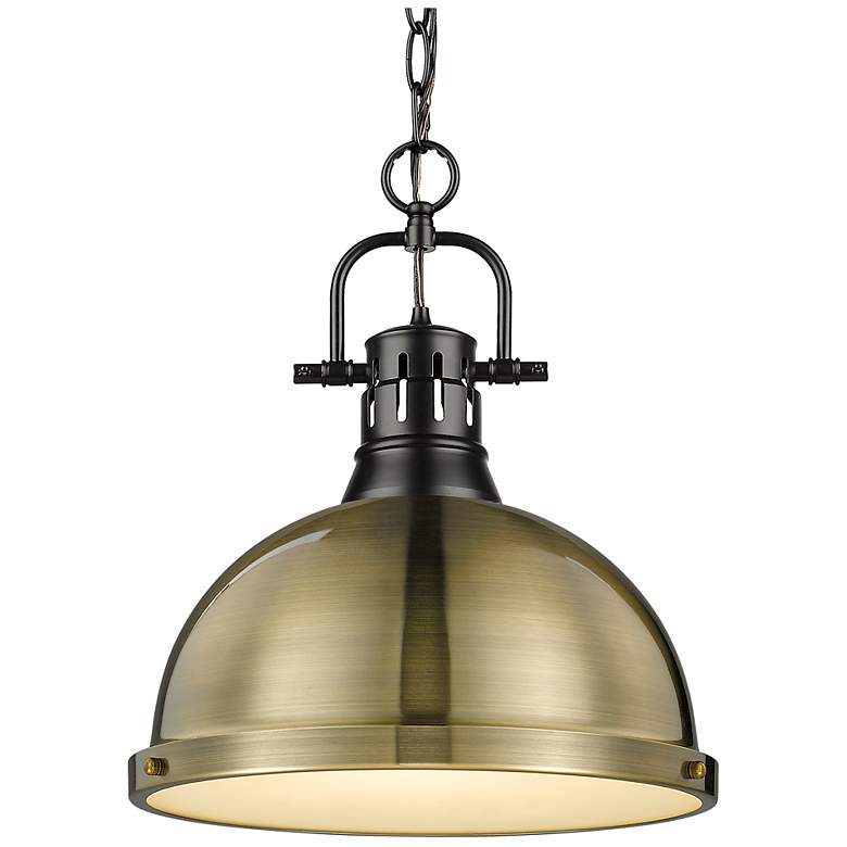 Image 1 Duncan 1-Light Pendant with Chain in Matte Black with Aged Brass