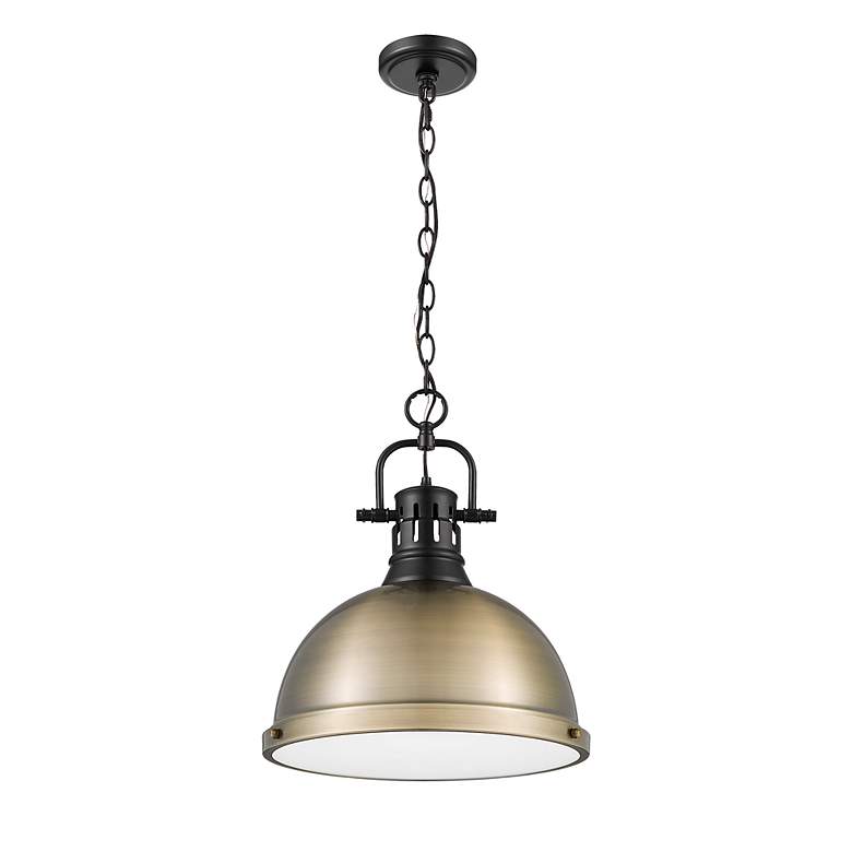 Image 2 Duncan 1-Light Pendant with Chain in Matte Black with Aged Brass more views