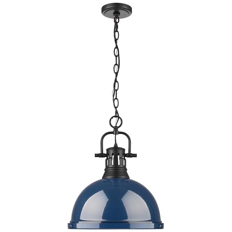 Image 1 Duncan 1-Light Pendant with Chain in Matte Black with Matte Navy