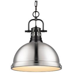Duncan 1-Light Pendant with Chain in Matte Black with Pewter