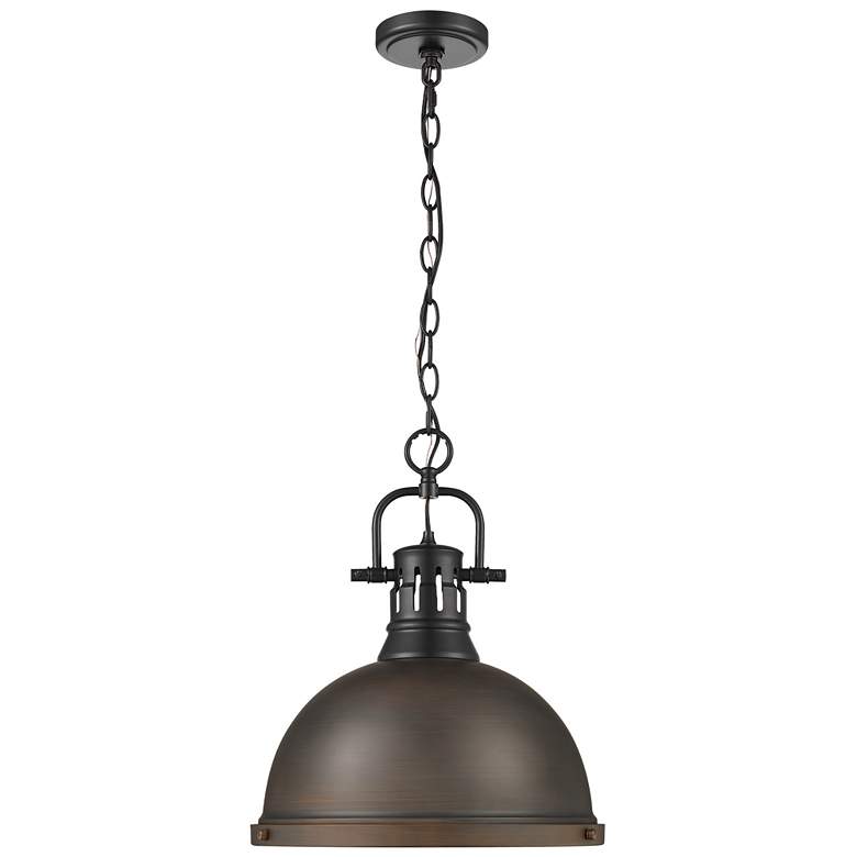 Image 1 Duncan 1-Light Pendant with Chain in Matte Black with Rubbed Bronze