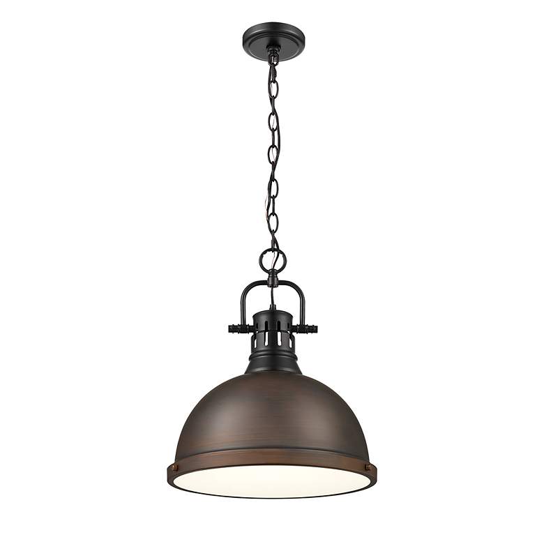 Image 2 Duncan 1-Light Pendant with Chain in Matte Black with Rubbed Bronze more views