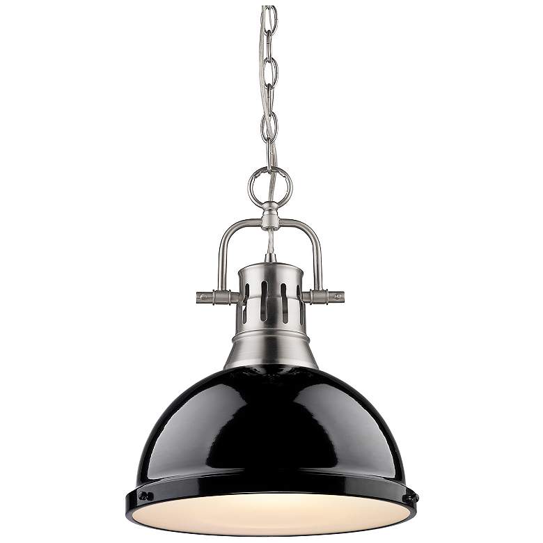 Image 1 Duncan 1-Light Pendant with Chain in Pewter with Black