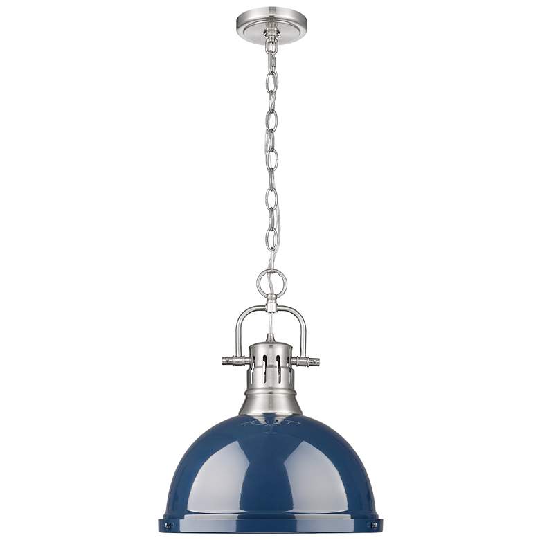 Image 1 Duncan 1-Light Pendant with Chain in Pewter with Matte Navy