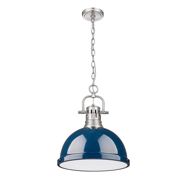 Image 2 Duncan 1-Light Pendant with Chain in Pewter with Matte Navy more views