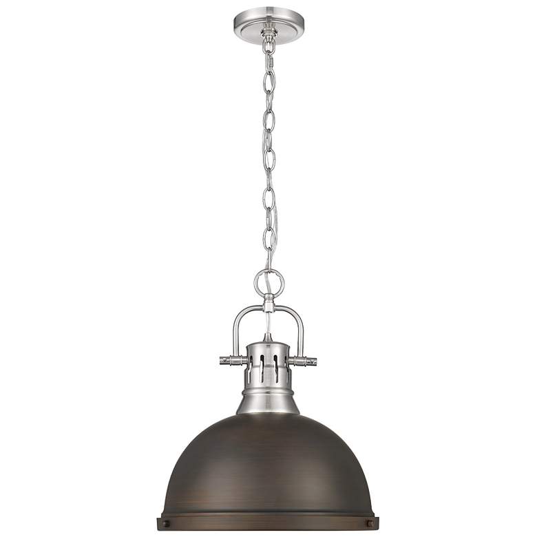Image 1 Duncan 1-Light Pendant with Chain in Pewter with Rubbed Bronze