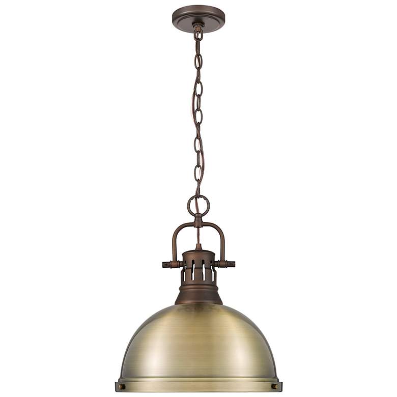 Image 1 Duncan 1-Light Pendant with Chain in Rubbed Bronze with Aged Brass