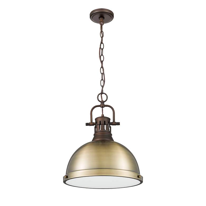 Image 2 Duncan 1-Light Pendant with Chain in Rubbed Bronze with Aged Brass more views
