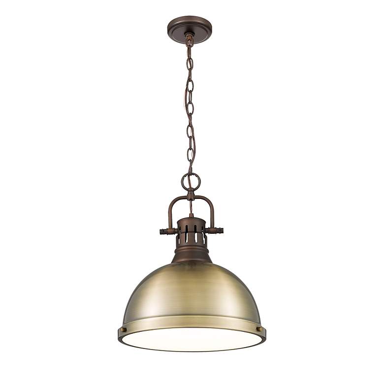 Image 3 Duncan 1-Light Pendant with Chain in Rubbed Bronze with Aged Brass more views