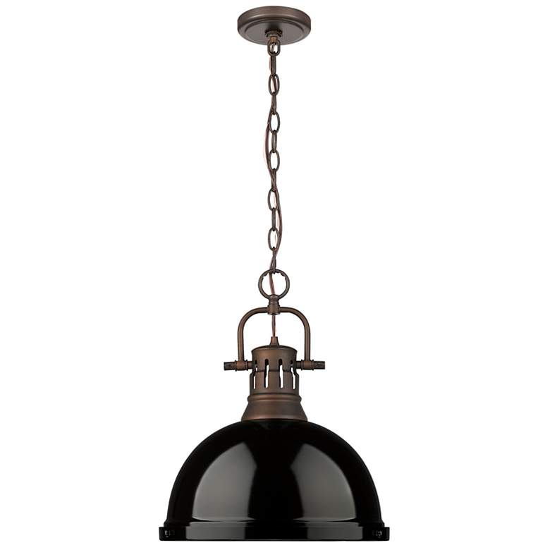 Image 1 Duncan 1-Light Pendant with Chain in Rubbed Bronze with Black