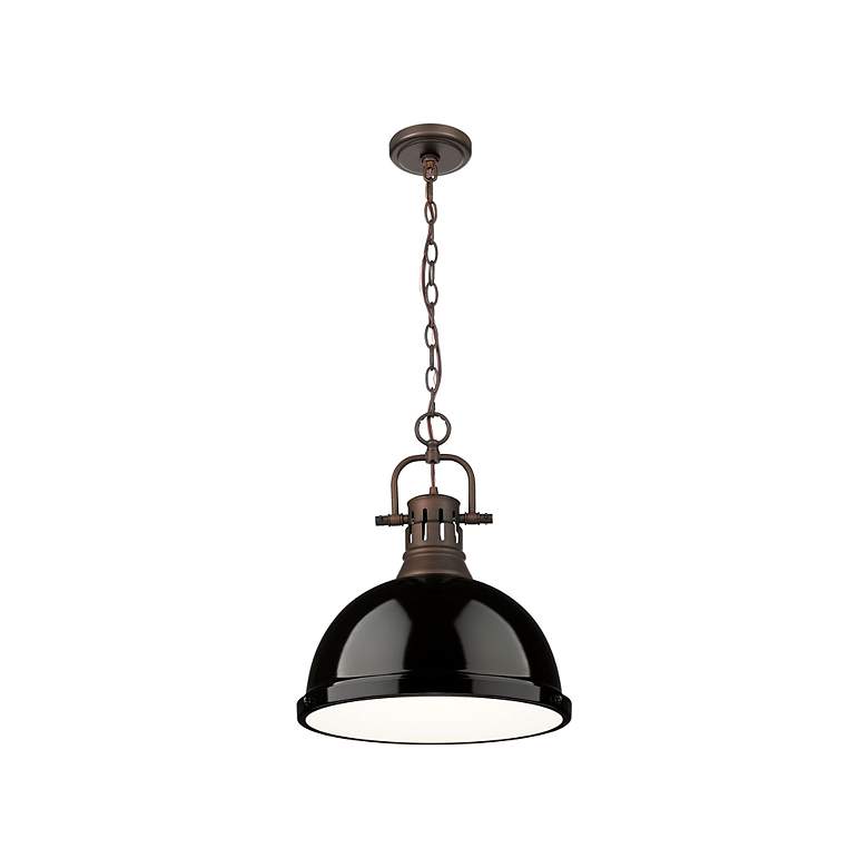 Image 2 Duncan 1-Light Pendant with Chain in Rubbed Bronze with Black more views