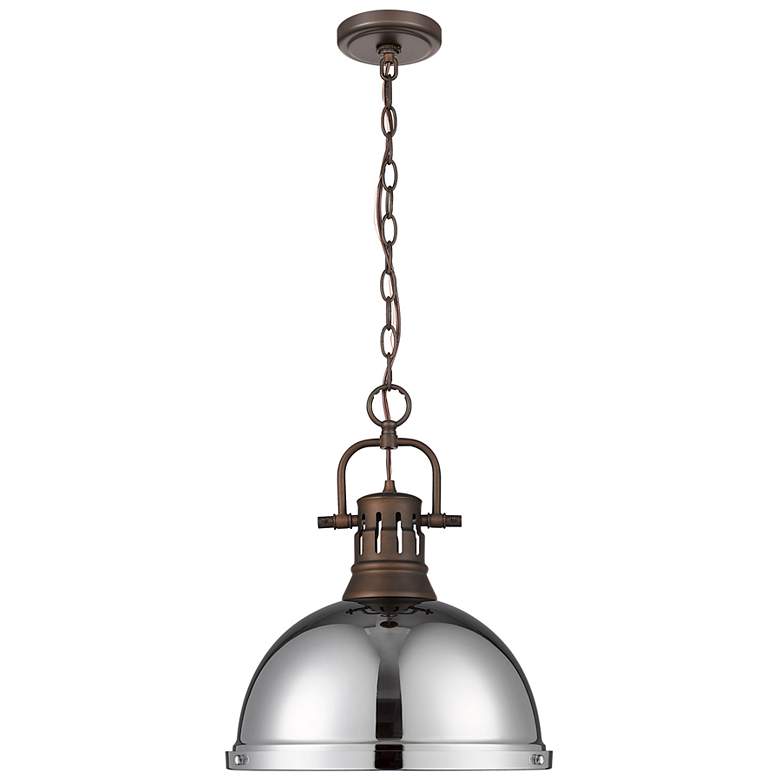 Image 1 Duncan 1-Light Pendant with Chain in Rubbed Bronze with Chrome