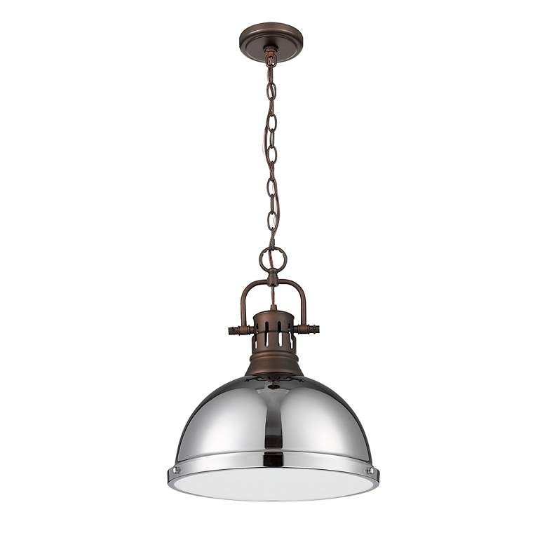 Image 2 Duncan 1-Light Pendant with Chain in Rubbed Bronze with Chrome more views