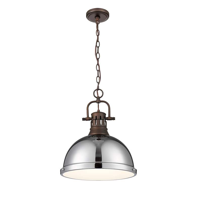 Image 3 Duncan 1-Light Pendant with Chain in Rubbed Bronze with Chrome more views