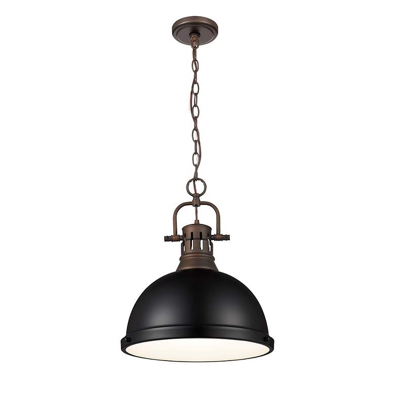 Image 3 Duncan 1-Light Pendant with Chain in Rubbed Bronze with Matte Black more views