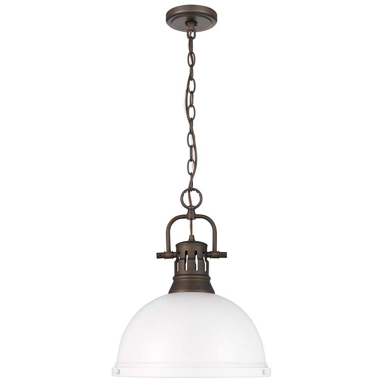 Image 1 Duncan 1-Light Pendant with Chain in Rubbed Bronze with Matte White